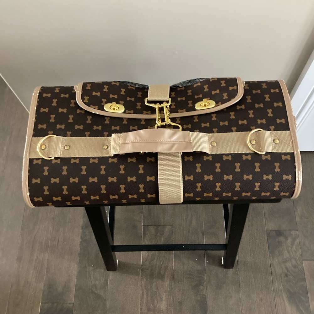 Designer-Style Brown & Tan Dog Carrier Travel Bag